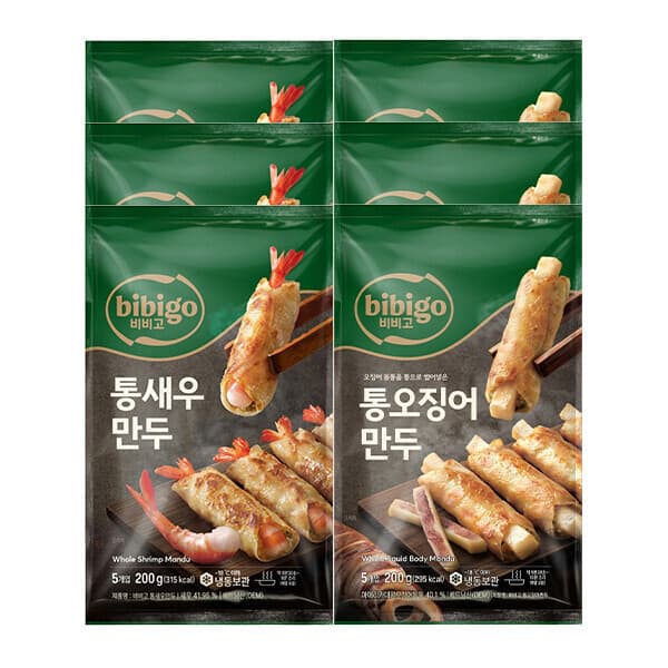 CJ제일제당스타배송 비비고 통새우만두 200g 3개 + 비비고 통오징어만두 200g 3개
