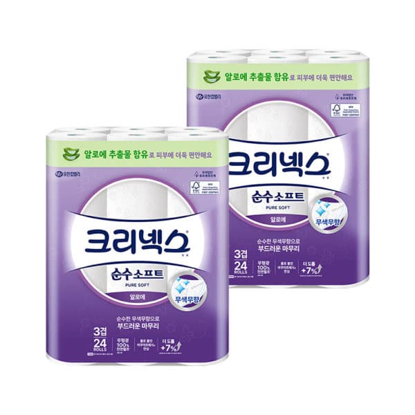 fashionplus 크리넥스 3겹 순수소프트 알로에 28M 24롤+24롤