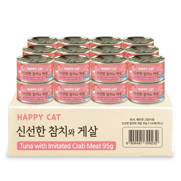 펫플레이스 해피캣 고양이캔 참치와 게살 95g x 24개 - 최저가 31,200원