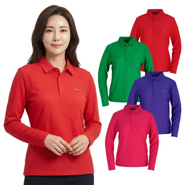 모렉스 여성 여름 긴팔 카라 티셔츠 시어서커 스판 엠보