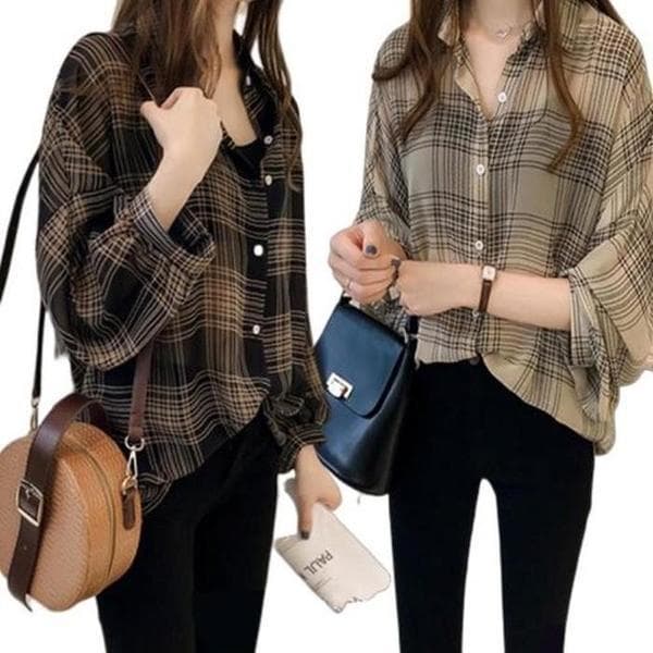 신세계몰 샤르르한 루즈핏 체크 셔츠블라우스 LED-148 - 최저가 18,910원