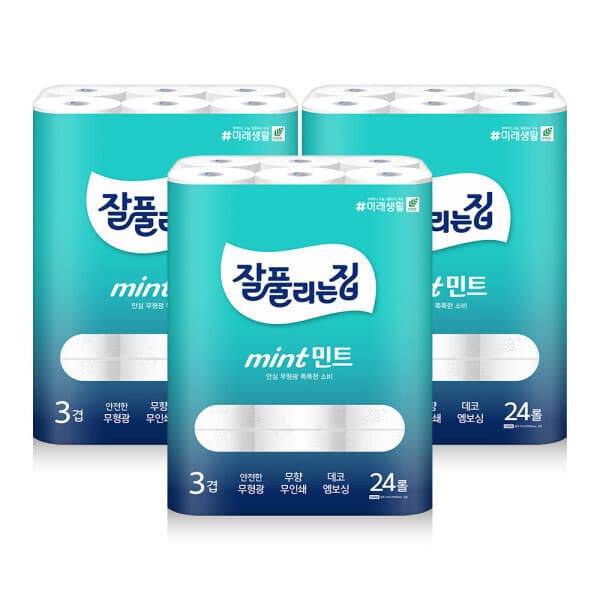 미래생활 잘풀리는집 미래생활 잘풀리는집 민트 3겹 화장지 27m x 24롤 x 3팩