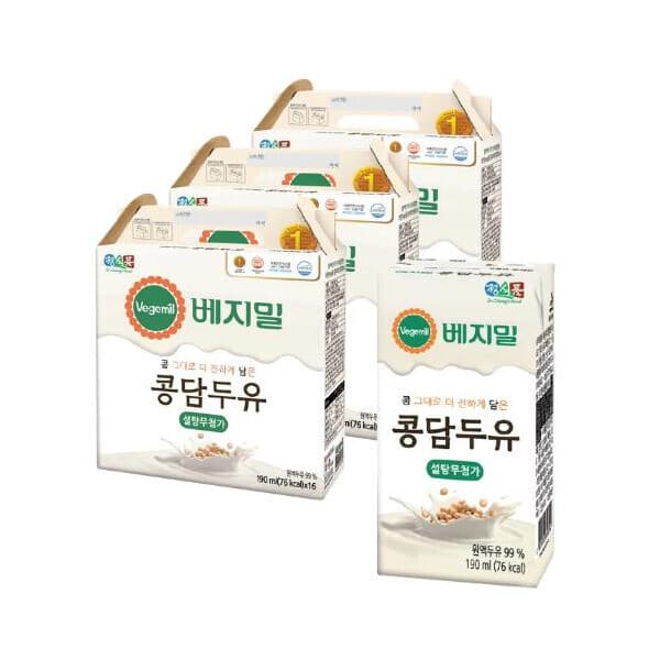 롯데 원티비 베지밀 무가당 콩담두유 190ml x 48팩