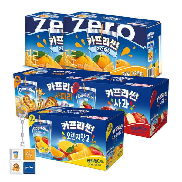 농심-스타배송 농심 카프리썬 제로 오렌지 20입 + 오렌지망고 10개 + 사과 10개 + 사파리 10개 + 키링키캡 기획세트