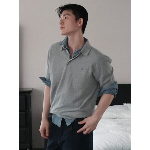 삼성물산빈폴 26SS 빈폴솔솔니트 코튼실크 칼라넥 니트 그레이 - 최저가 153,300원