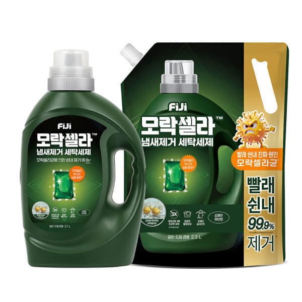LG생활건강-스타배송 피지 모락셀라 액체세제 허브향 용기 2.1L + 리필 2.3L