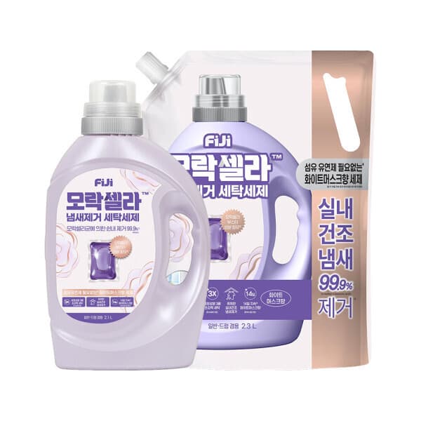 LG생활건강-스타배송 피지 모락셀라 액체세제 화이트머스크향 용기 2.1L + 리필 2.3L