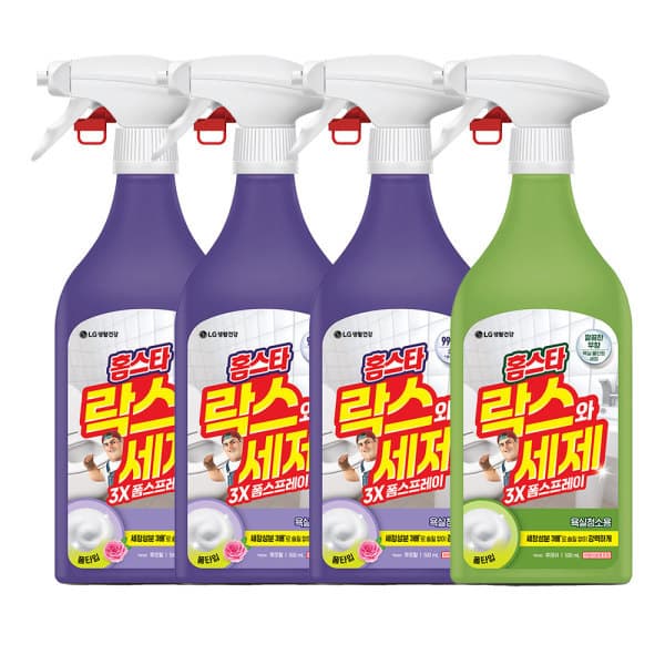 LG생활건강-스타배송 홈스타 락스와세제 3X 폼스프레이 후로랄 500ml 3개 + 후레쉬 500ml 1개
