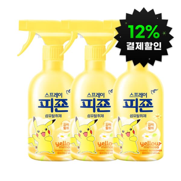 피죤-스타배송 (포켓몬)스프레이피죤 옐로미모사(피카츄) 430ml 3개 - 최저가 13,900원