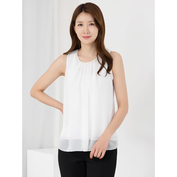 fashionplus 쉬폰 셔링 나시 블라우스 613FGH722