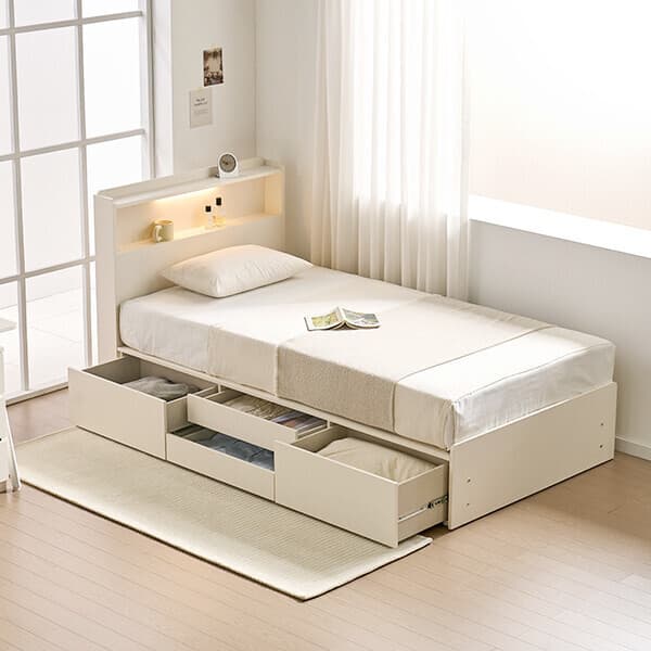 (주)알파침대 멜로 LED 2단 수납 침대프레임 SS