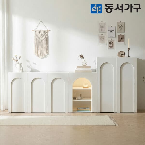 동서가구mall 동서가구 순백 아치형 수납장 장식장 2단 3단 400/800/1200 템바보드LED