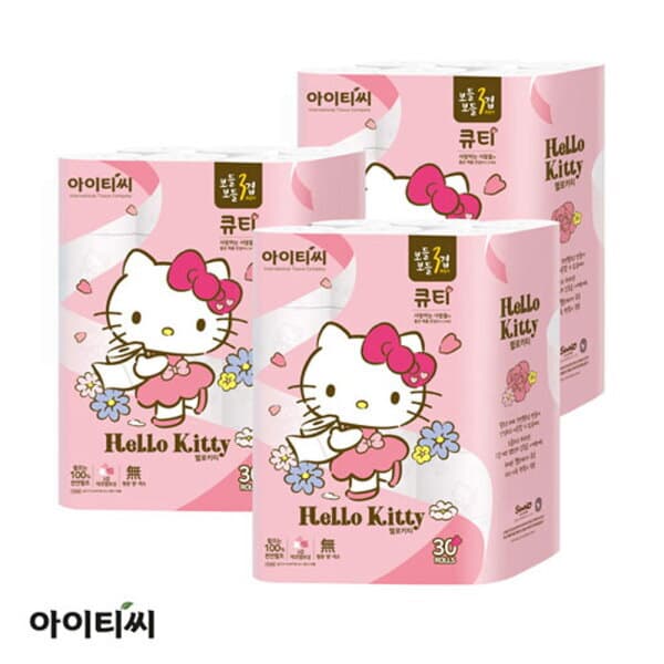 롯데 원티비 헬로키티 큐티 3겹 화장지 30롤 X 3팩