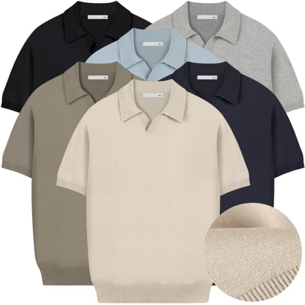 (주)카키브라운 남자 니트 반팔티 오픈 카라 셔츠 M~2XL - 최저가 29,800원