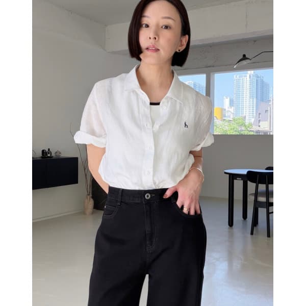 LF몰 26SS 김민아PICK 린넨 크롭 반팔 셔츠 화이트 HSSH6BC44WT - 최저가 189,000원