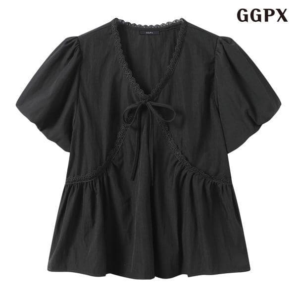 DS패션 포인트 브이넥 벌룬 반팔 블라우스 GQBBA003D