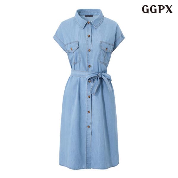DS패션 데님 스트랩 세트 캡소매 롱 원피스 GQBOW008D - 최저가 28,420원