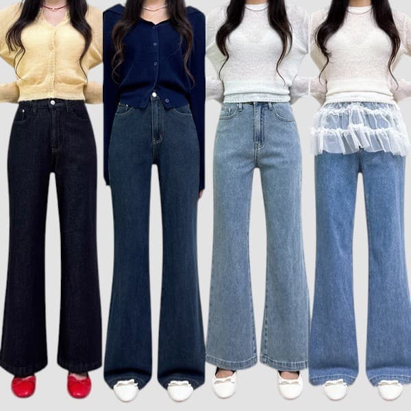 제이엠스타일1 (숏/기본/롱) S~2XL 봄 가을 여성 스판 와이드 부츠컷 청바지