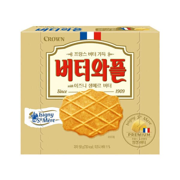 크라운제과-스타배송 크라운 버터와플 with 이즈니생메르 버터 158gx4개