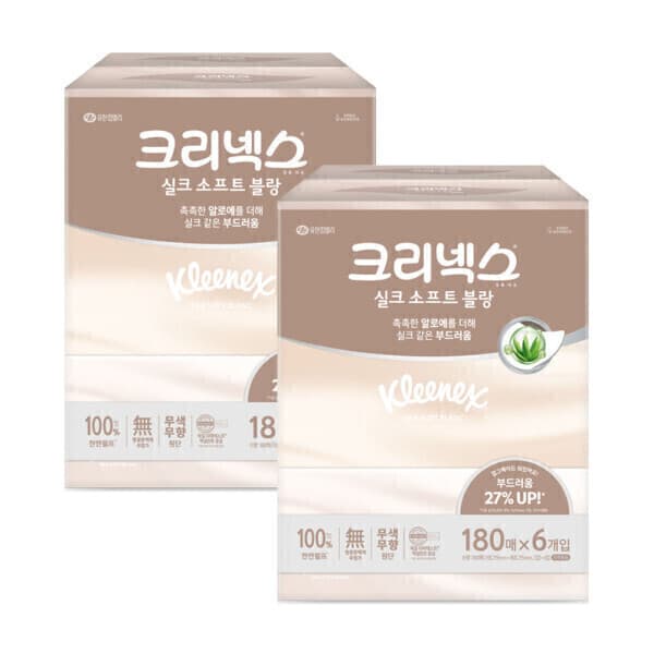 해피하우스70 크리넥스 실크소프트 블랑 미용티슈 180매 6개 2팩