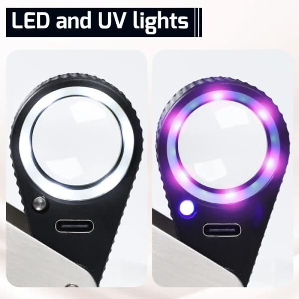 슈슈마껫 조명 돋보기 10X-40X 루페 LED 쥬얼리 Hasting 삼중 광학 유리 6UV USB 충전 - 최저가 32,830원