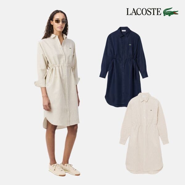 lacoste 라코스테 여성 긴팔 린넨 블렌디드 셔츠 드레스 EF8271-56G - 최저가 209,300원