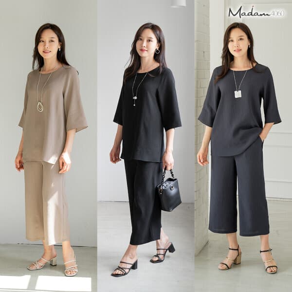마담4060 마담4060 썸머 쿨링 슬림핏 데일리 웨어 풍기인견 반팔팬츠 세트 YHSET2405001 - 최저가 23,500원