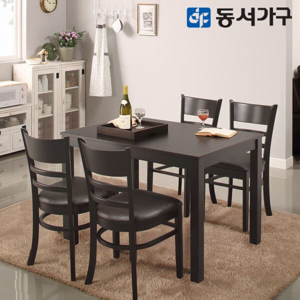 동서가구mall 베이직WO 4인 원목 우드 식탁 테이블 세트 의자 4개 DF628655