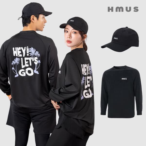 에이치머스 에이치머스 남성 여성 루즈핏 래쉬가드 상의 + 아쿠아 워터 볼캡 모자 세트