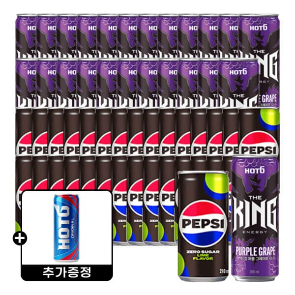 롯데칠성스타배송 펩시 제로 라임 210ml 30캔 + 핫식스 더킹 퍼플그레이프 355ml 24캔 + 핫식스 오리지널 250ml 6캔