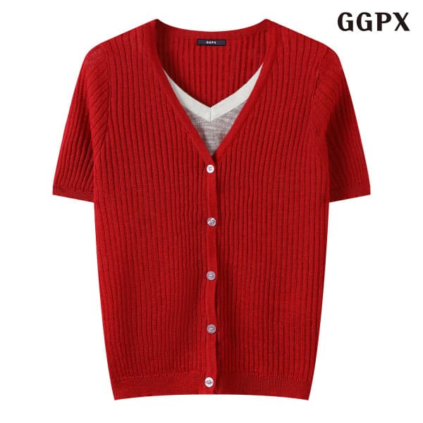 DS패션 데일리 무지 레이어드 골지 반팔 니트 GQBKT035D