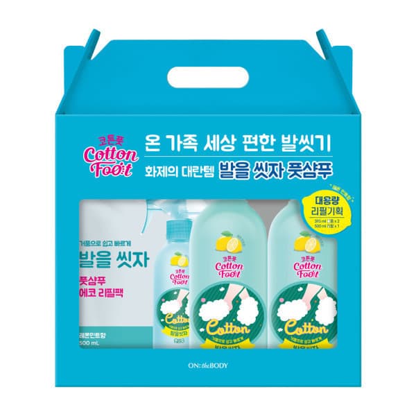LG생활건강-스타배송 온더바디 코튼풋 레몬민트향 풋샴푸 385ml 2개 + 리필 500ml 1개