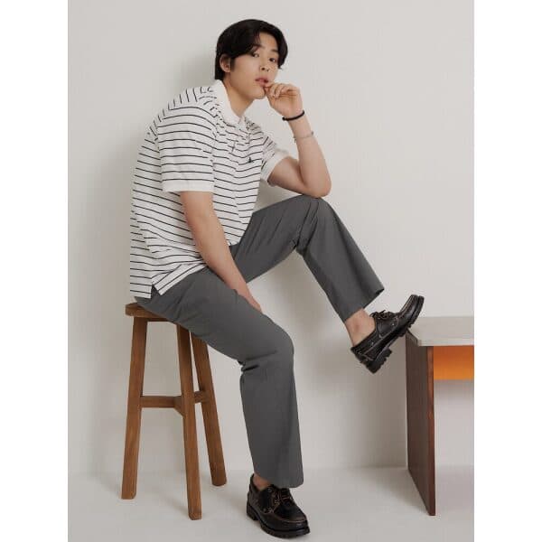삼성물산빈폴 26SS 1도 스트라이프 클래식 칼라넥 티셔츠 아이보리