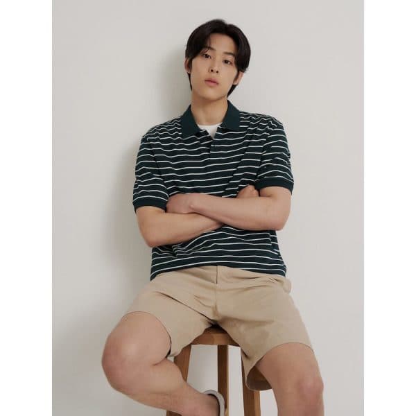 삼성물산빈폴 26SS 1도 스트라이프 클래식 칼라넥 티셔츠 그린