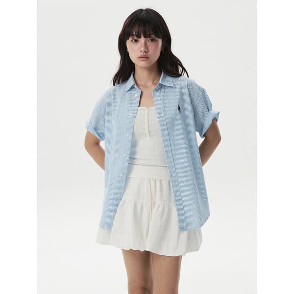 AKPLAZAMALL 후아유 여성 Steve Seersucker Loose-fit Shirts WHYWG2512F