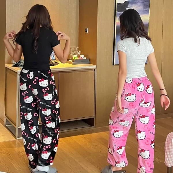 삼팔마켓 헬로키티 수면바지 극세사 잠옷바지 커플 파자마