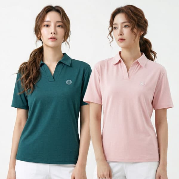 (주)이지바이 투엘라 여성 기능성 소로나 소재 탄탄한 프리오 오픈에리 반팔 카라 티셔츠 (W7SS36)