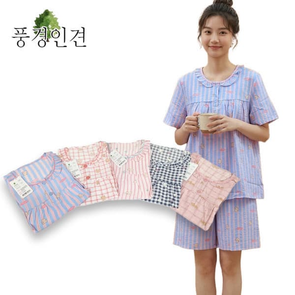 디비코리아 디비코리아 여름 여성 캐릭터 풍경인견 반팔잠옷 세트 - 최저가 17,900원