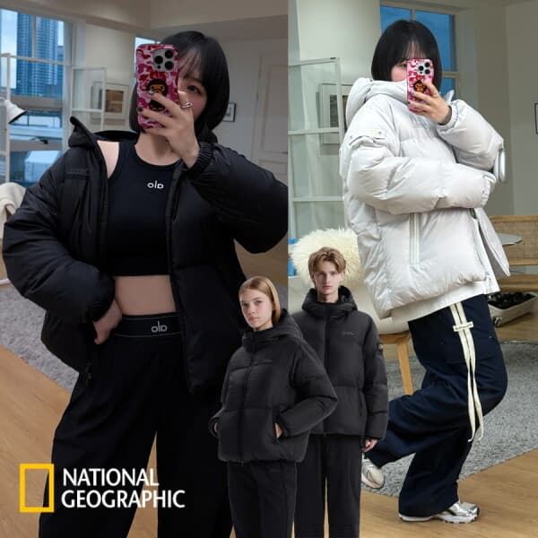 롯데 백화점 내셔널지오그래픽 남여공용 나나 패딩 후디 구스다운