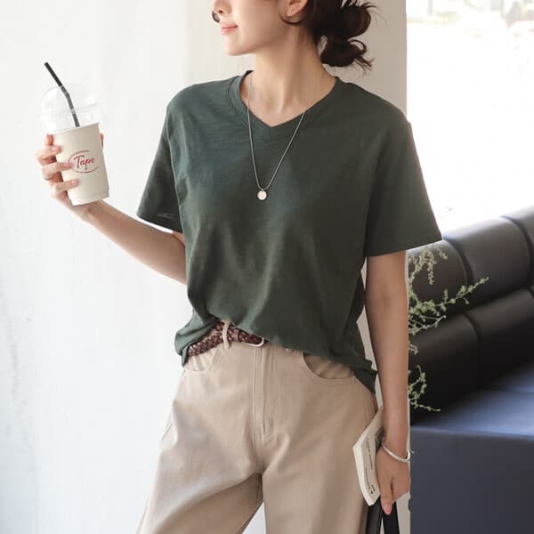 데일리앤 여성 브이넥 반팔 티셔츠