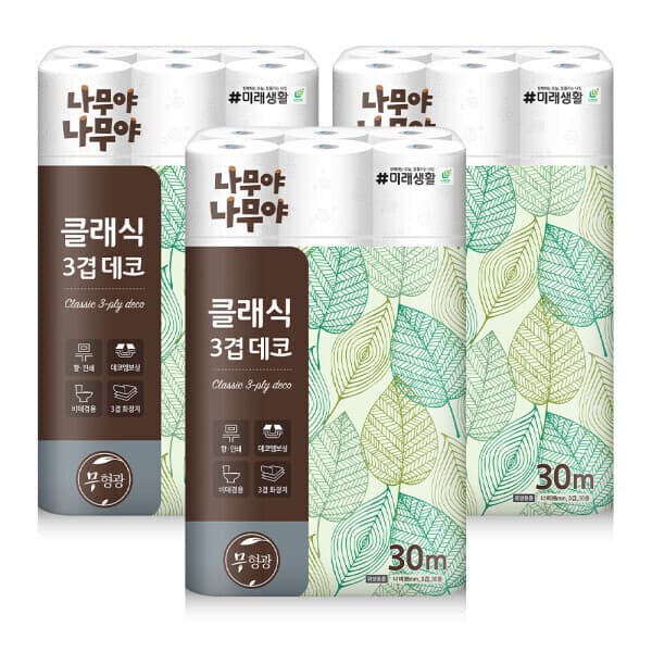미래생활온라인스토어 미래생활 나무야나무야 클래식 데코 화장지 30m 30롤 3팩