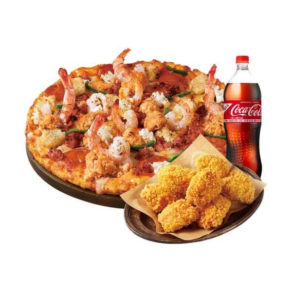 쿠프마케팅 도미노피자 오리지널 랍스터 슈림프 L + 콘 크런치 치킨 + 콜라 1.25L