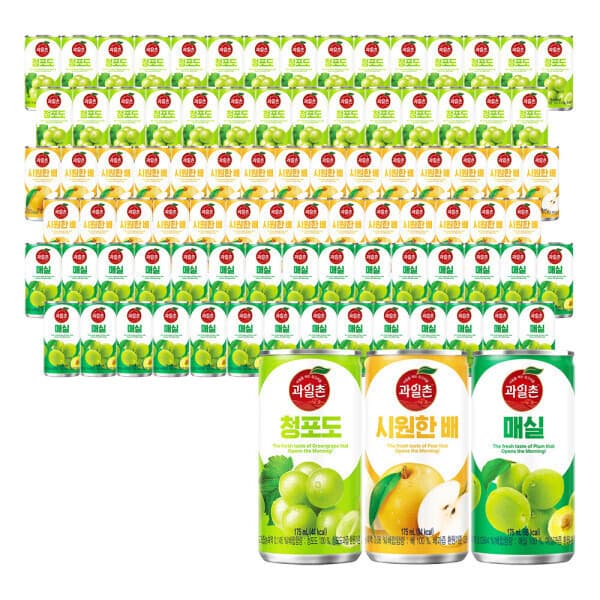 해태음료-스타배송 과일촌 드링크 매실+배+청포도 175ml x 90캔