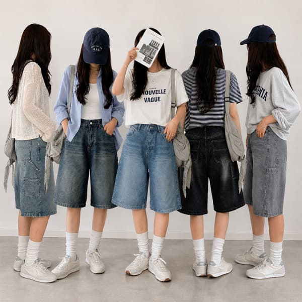 인디진 인디진 버뮤다팬츠 5부 7부 기장 S~2XL 오버핏 와이드 옆디테일 데님 반바지 - 최저가 17,900원