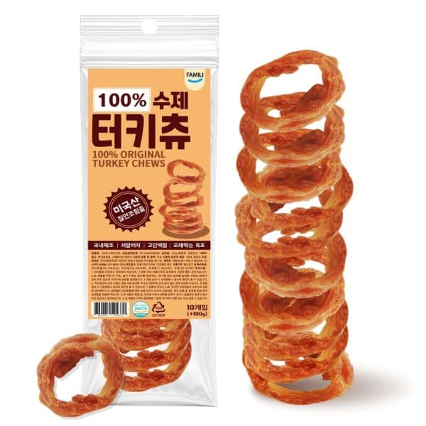 퍼독 파밀리 강아지 100% 터키츄 칠면조 힘줄 100g 하드링 - 최저가 19,800원