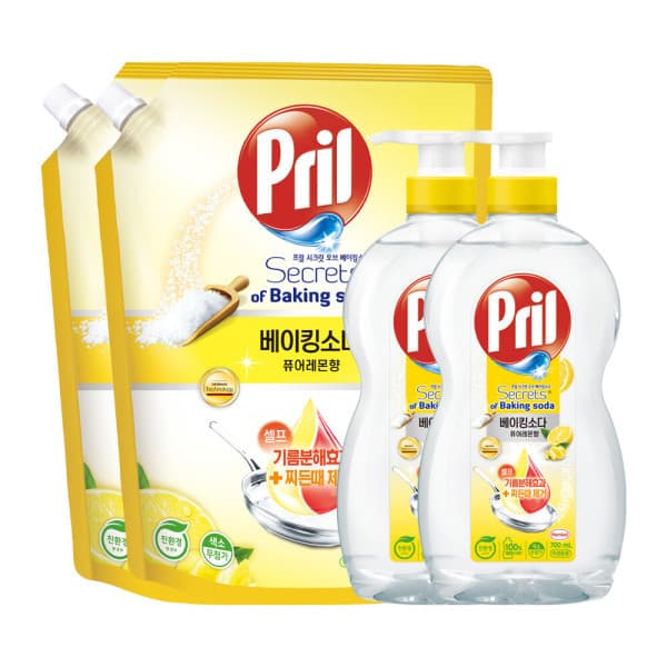 헨켈-스타배송 프릴 베이킹소다 퓨어레몬 700ml x2개 + 1L x2개 고농축 주방세제