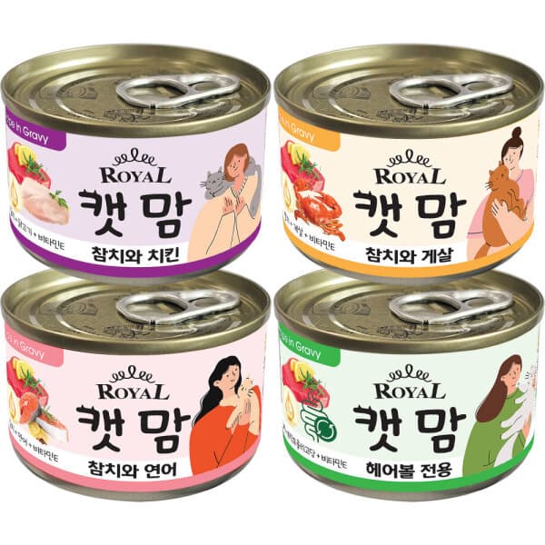 사파리펫 로얄 캣맘 고양이캔 4종콤보 3박스 160g X 72개 치킨 게살 연어 헤어볼