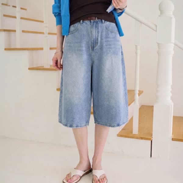 데일리앤 빌리지 2기장 S-3XL 데님 버뮤다팬츠 여성 코튼 와이드 팬츠