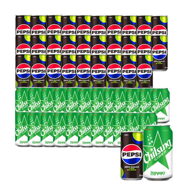 롯데칠성스타배송 펩시콜라 제로라임 210ml 30캔 + 칠성사이다 350ml 24캔