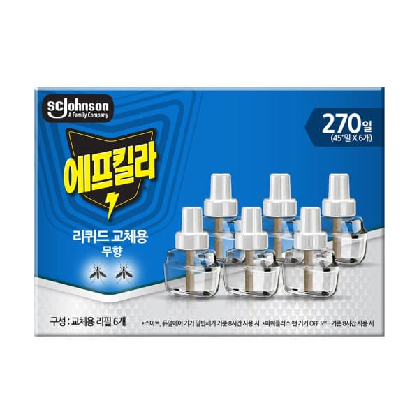LG생활건강-스타배송 에프킬라 리퀴드 모기향 무향 리필 45일 6개입